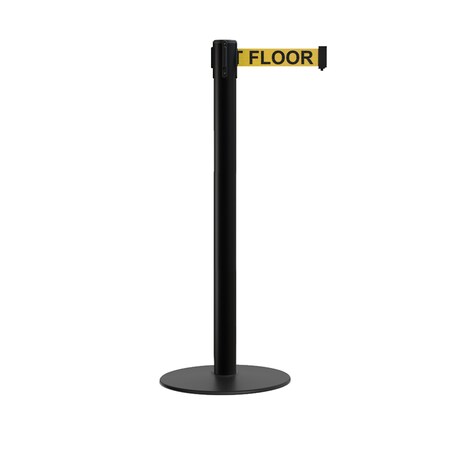 Montour Line Stanchion Belt Barrier Flat Base BLK Post 7.5 ' Wet Floor Black, YLW S400-BK-CAWETYB-75
